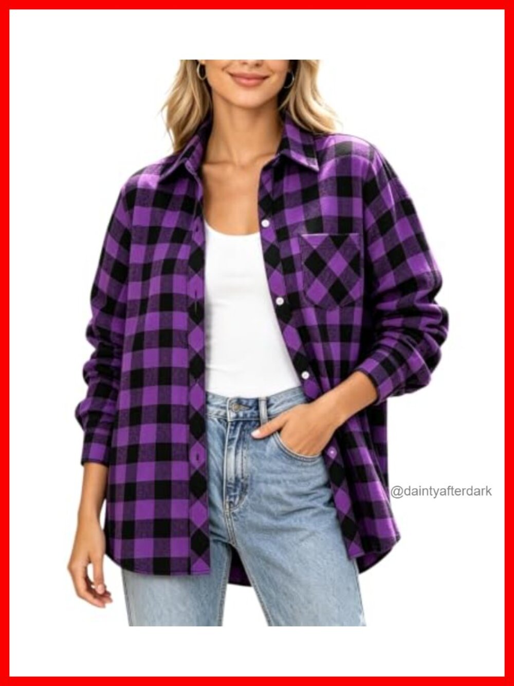 Womens Long Sleeve Flannel Plaid Button Down Shirt